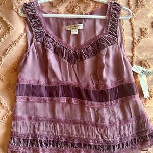 Vintage Silk velvet and lace Lavender tank